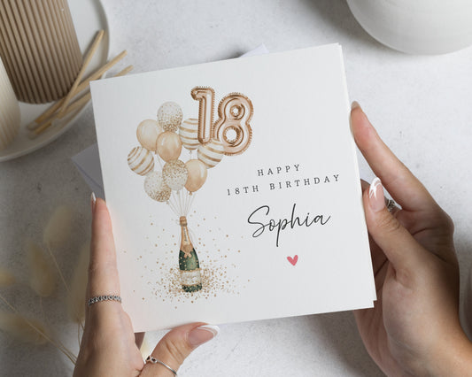 18th Birthday Card, Personalised Birthday Card for Her, Birthday Card for Daughter, Friend, Sister, Champagne Birthday Card