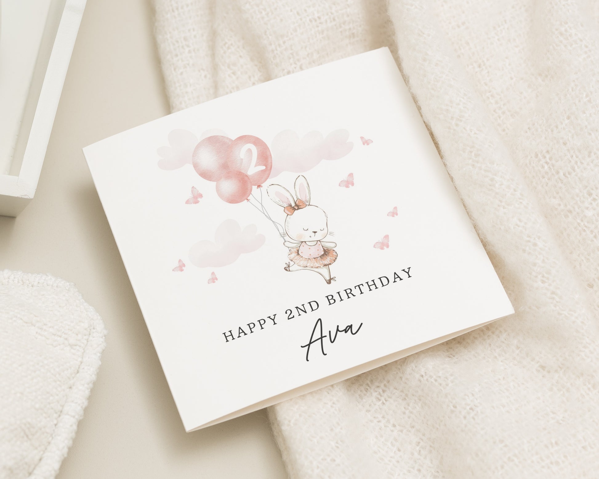 2nd Birthday Card for Girl, Bunny Birthday Card, Personalised Birthday Card, Cute Birthday Card for Daughter, Birthday Card for Her
