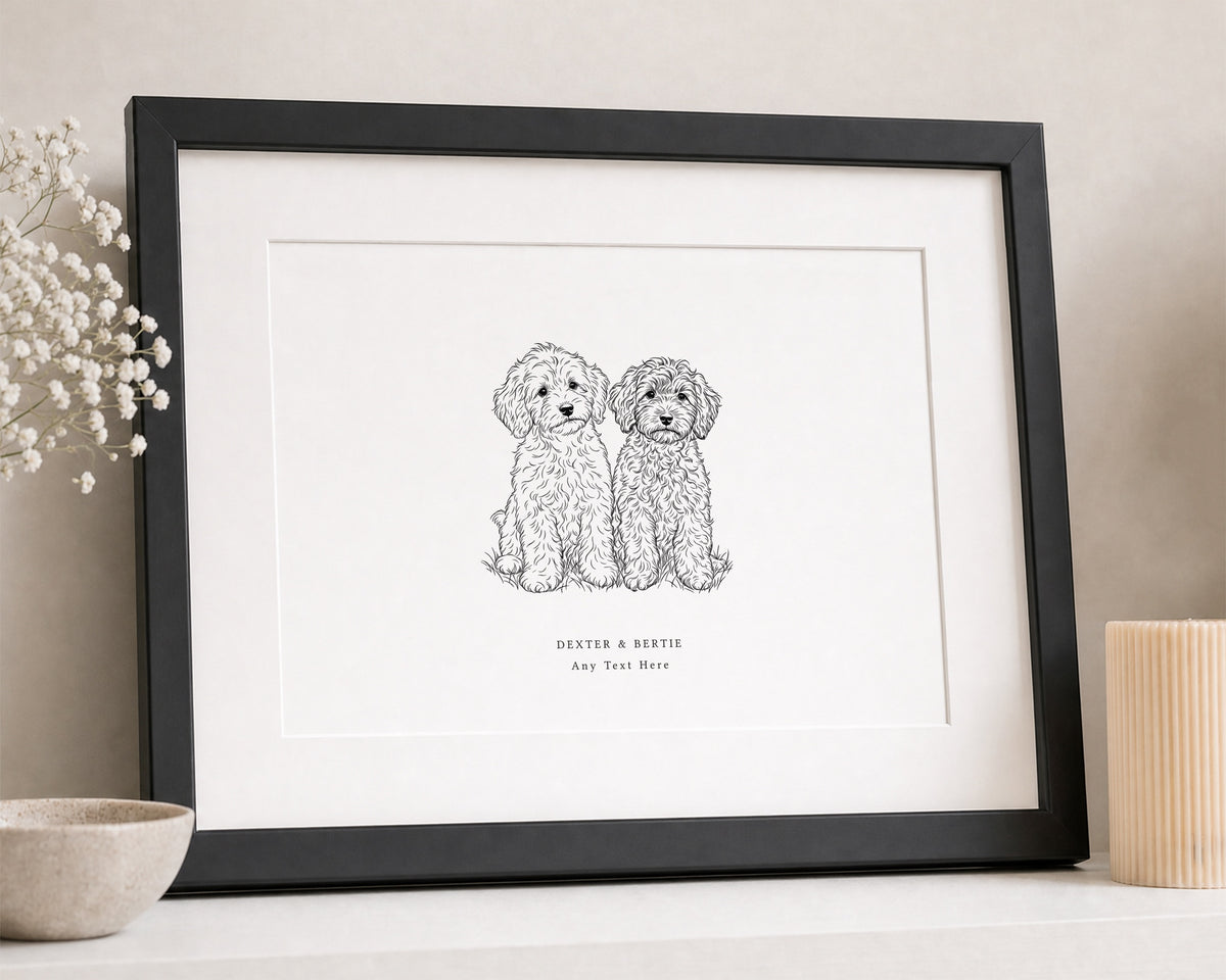 Personalised Dog Portrait Print, Custom Pet Line Drawing Wall Art, Dog Lover Gift, Pet Owner Gift, Landscape Print 