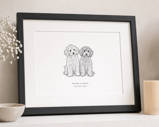 Personalised Dog Portrait Print, Custom Pet Line Drawing Wall Art, Dog Lover Gift, Pet Owner Gift, Landscape Print 