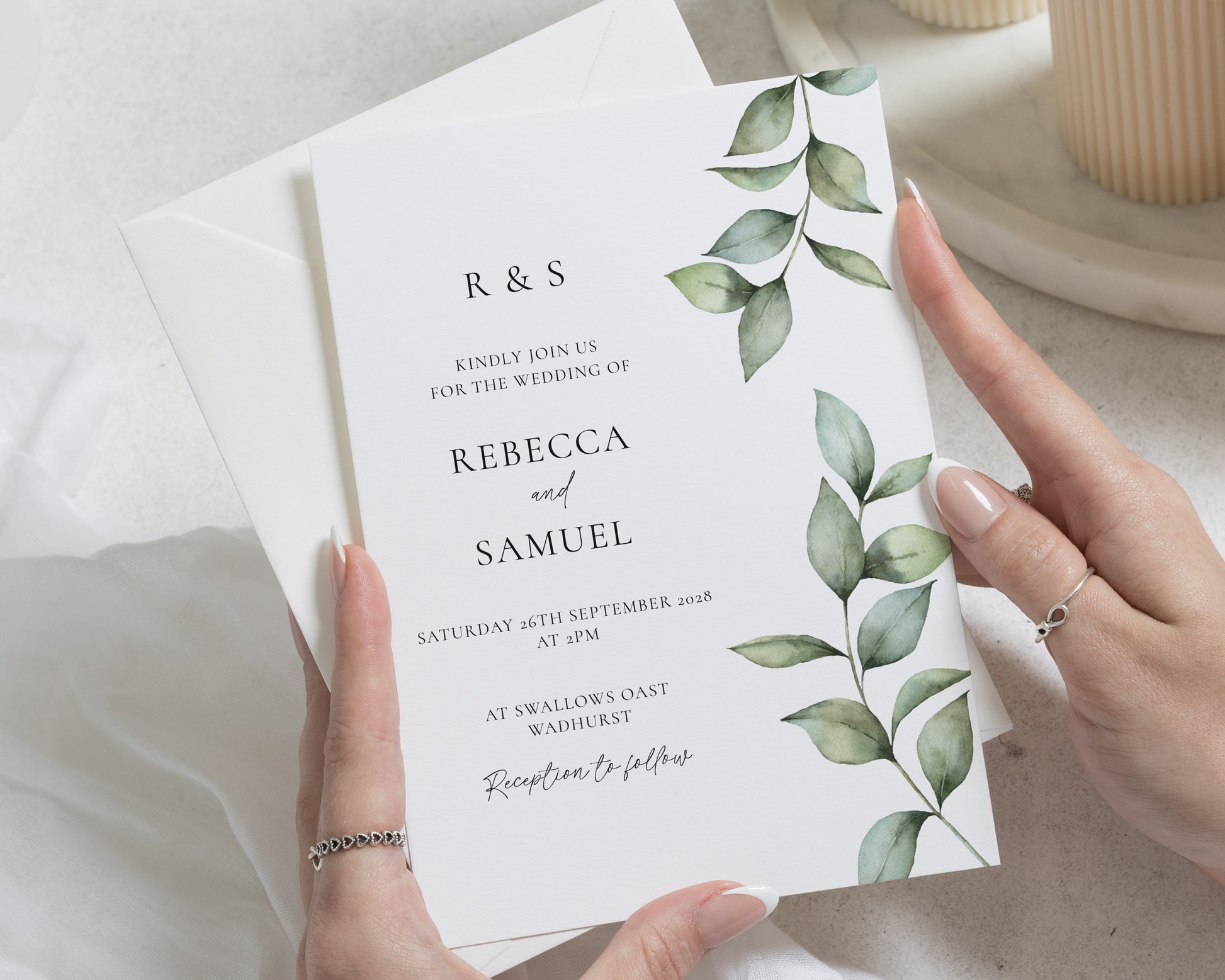 Eucalyptus Greenery Wedding Invitations, Botanical Wedding Invite, Minimal Sage Green Wedding Stationery, Personalised Invitation Suite