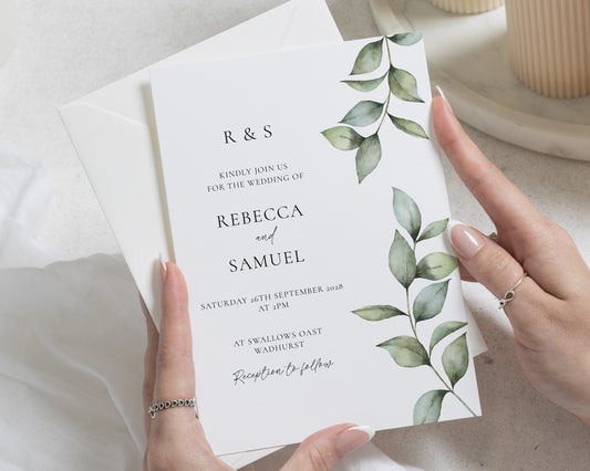 Eucalyptus Greenery Wedding Invitations, Botanical Wedding Invite, Minimal Sage Green Wedding Stationery, Personalised Invitation Suite
