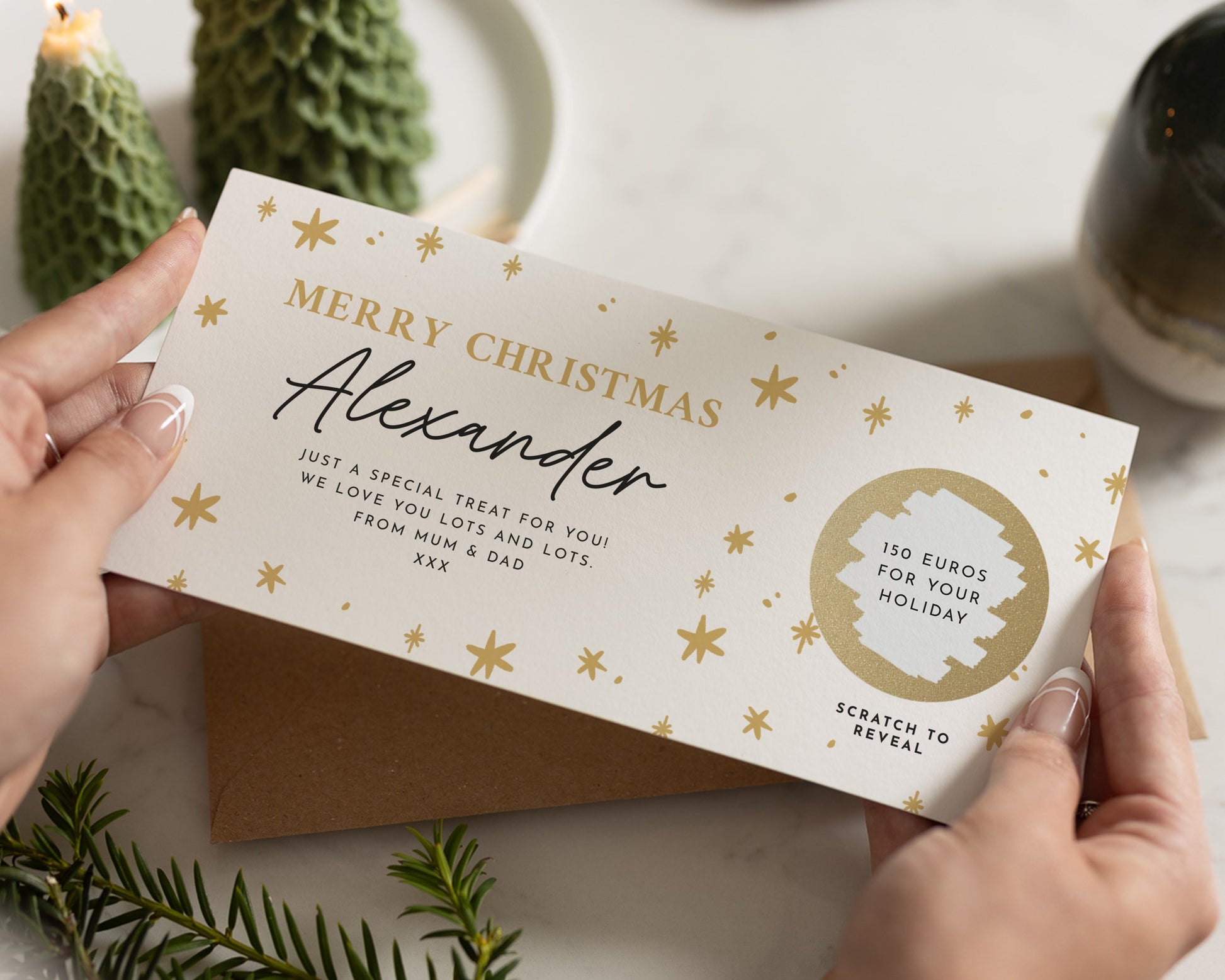 Personalised Christmas Gift Voucher, Holiday Gift Voucher, Scratch To Reveal, Custom Christmas Voucher For Him Or Her