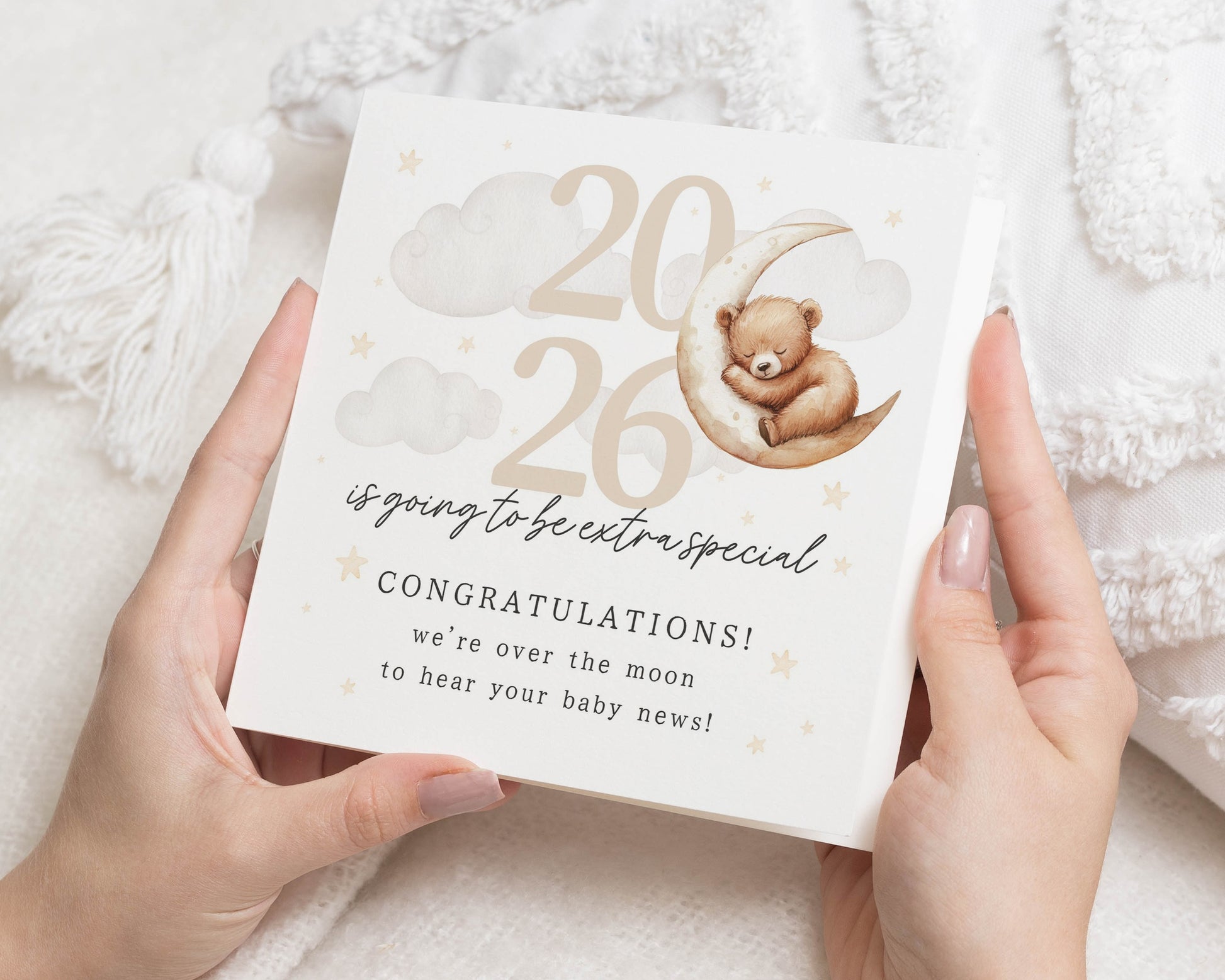 New Baby Card, Congratulations Card, Baby Announcement Card, Over The Moon Card, Cute Bear Card, Baby News Card, 2026 Card