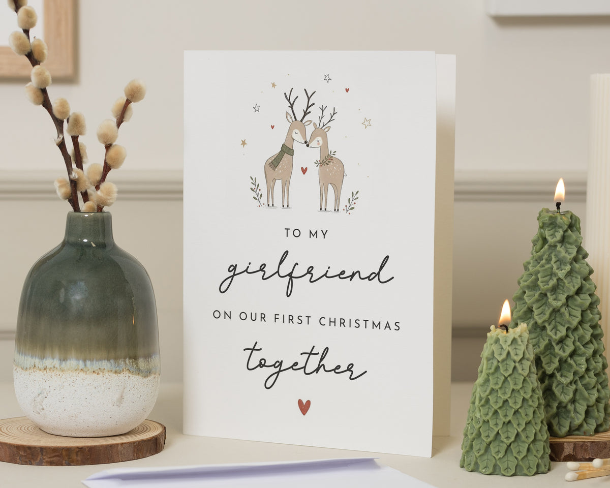 Girlfriend Christmas Card, First Christmas Card, First Christmas Together Card, Romantic Christmas Card for Her, Reindeer Christmas Card
