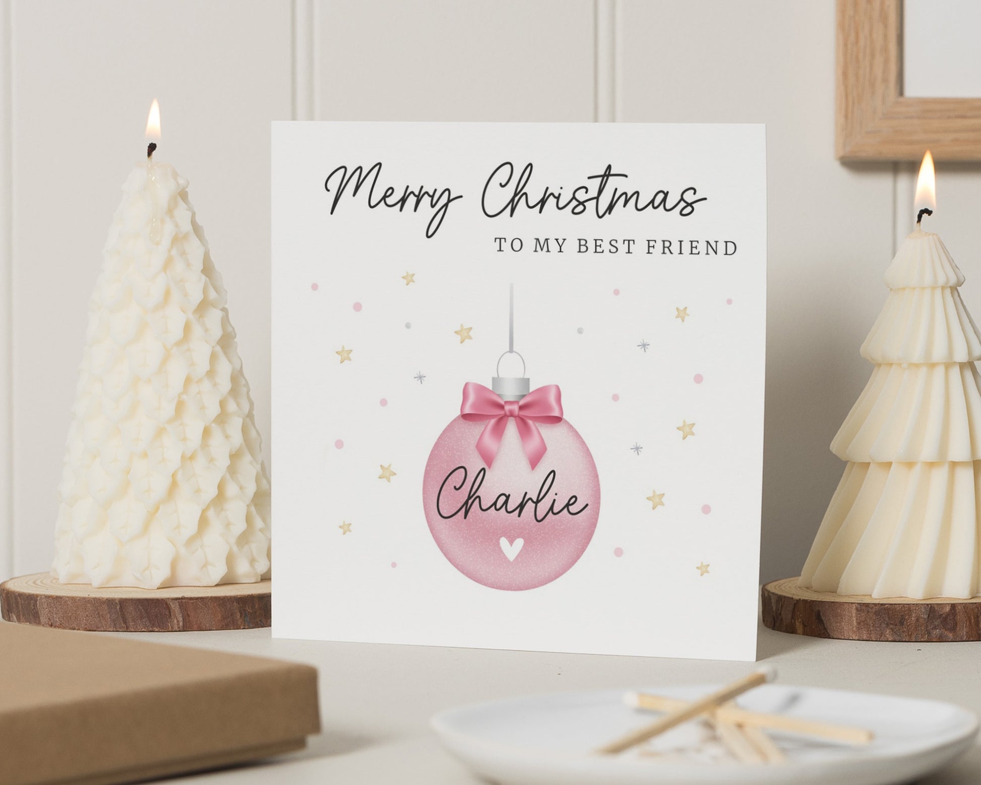 Christmas Card for Best Friend, Personalised Merry Christmas Card, Christmas Card for Her, Custom Name Card, Bauble Christmas Card