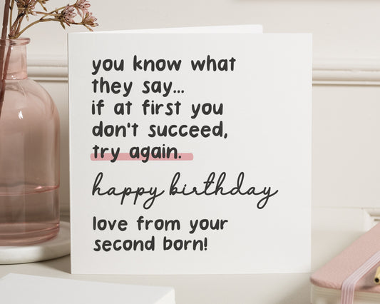 Funny Birthday Card for Mum, Second Born Birthday Card, Birthday Card for Her, Humorous Mum Birthday Card, Personalised Birthday Card