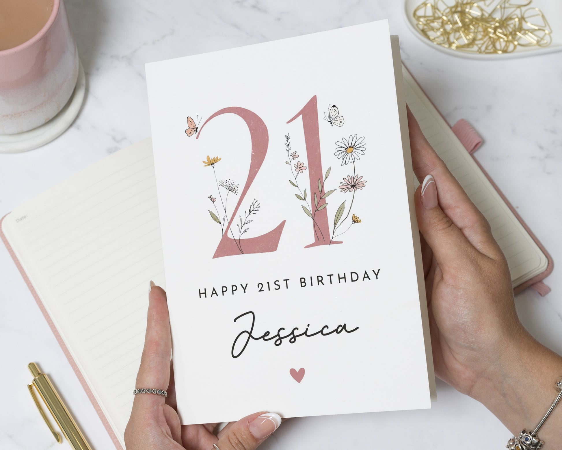 21st Birthday Card, Personalised 21st Birthday Card for Her, Floral Birthday Card for Daughter, Sister Birthday Card, Friend 21st Card