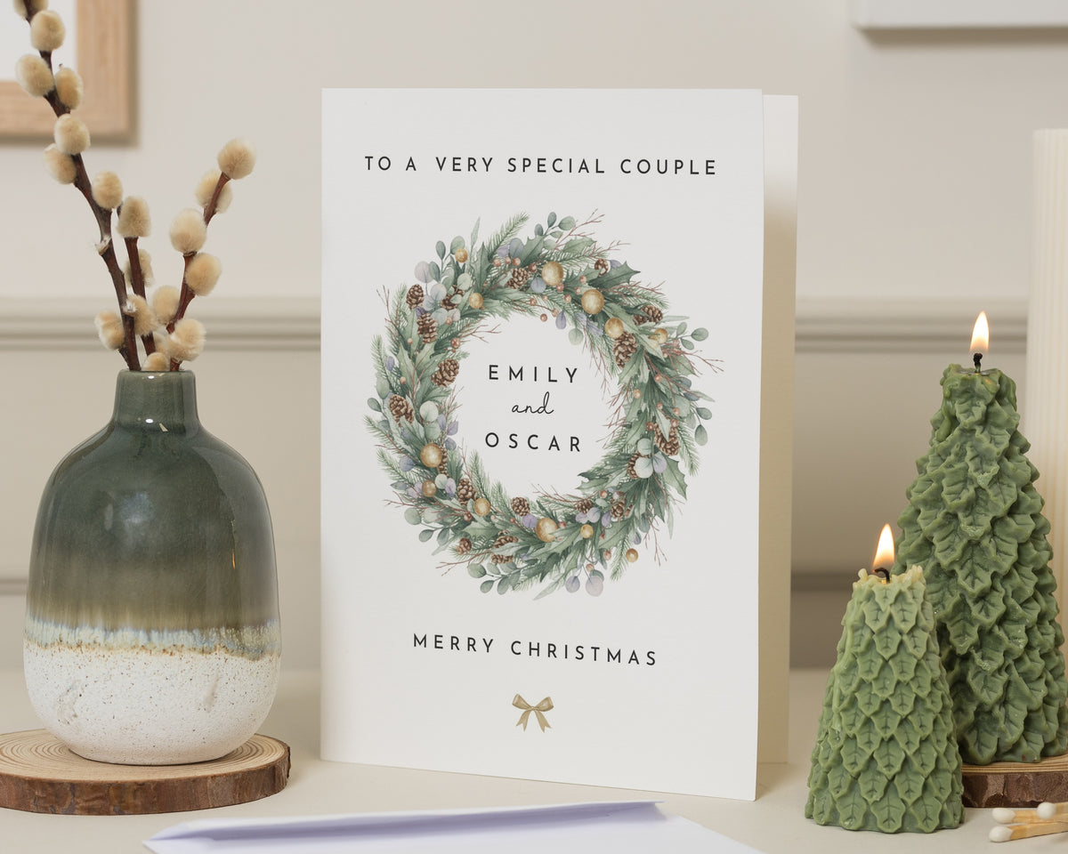 Personalised Christmas Card for Couple, Christmas Card for Couples, Special Couple Christmas Card, Custom Xmas Card, Wreath Card