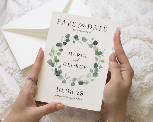 Personalised Save the Date Card, Wedding Save the Date Card, Greenery Save the Date Cards, Simple Botanical Save the Dates