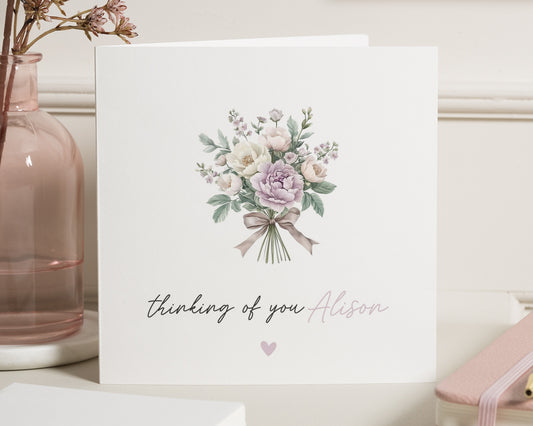 Thinking Of You Card, Personalised Thinking Of You Card, Floral Card, Sympathy Card, Card For Her, Custom Name Card, Get Well Soon Card