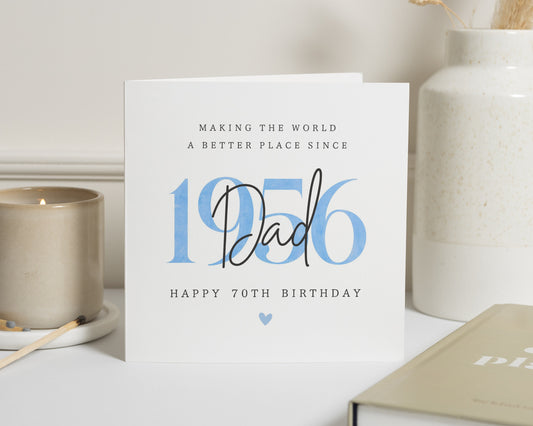 70th Birthday Card for Dad, Dad Birthday Card, 70th Birthday Card, Card for Him, Personalised Birthday Card for Dad, 1956 Birthday Card