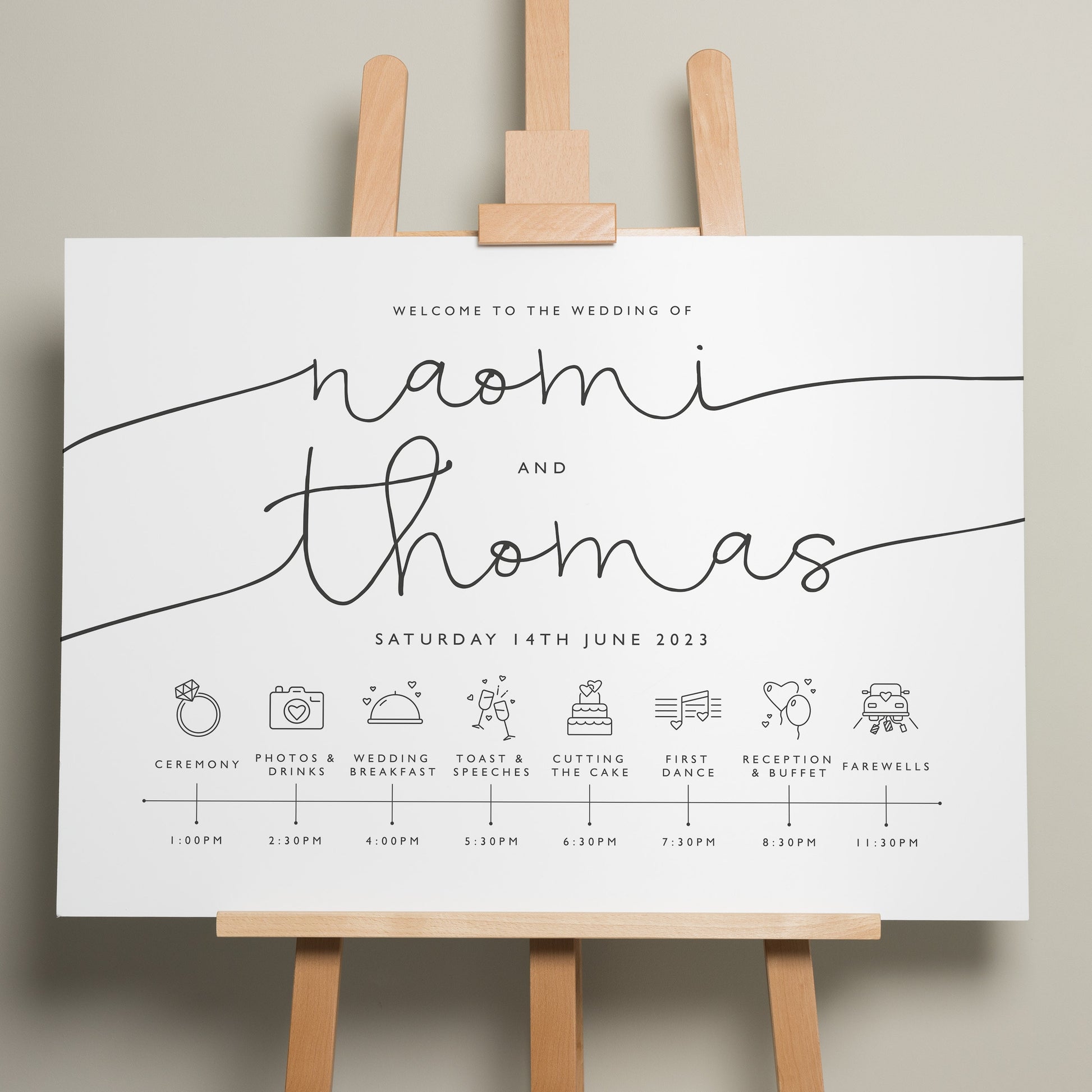 Personalised Wedding Order of the Day, A1 Wedding Timeline Sign, Order of Service Sign, Order Of Events Wedding Itinerary &#39;Naomi&#39;