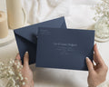 Navy Blue Envelopes with White Ink Guest or Return Address Printing, C6, 5x7 or C5 Wedding Invitation Envelopes (Loch)