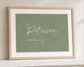 Personalised Gold Foil Family Print, Sage Green Wall Art, Family Name Print, New Home Gift, House Warming Gift, Living Room Art