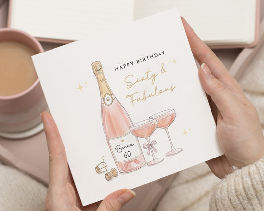 60th Birthday Card for Her, Personalised 60th Birthday Card, Birthday Card for Friend, Mum, Sister, Wife, Champagne Birthday Card