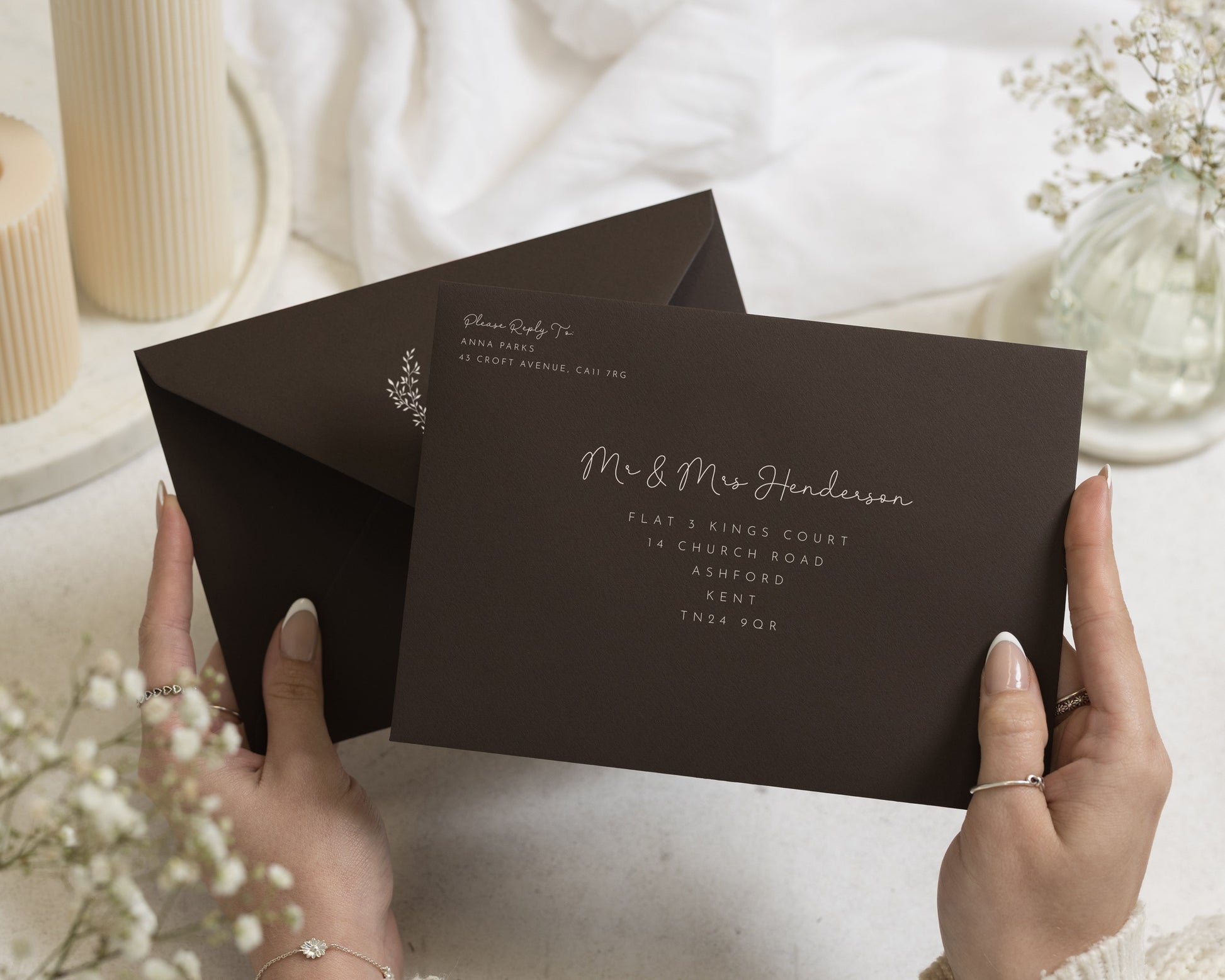 Chocolate Brown Envelopes with White Ink Address Printing, C6, 5x7 or C5 Wedding Invitation Envelopes (Cacao)