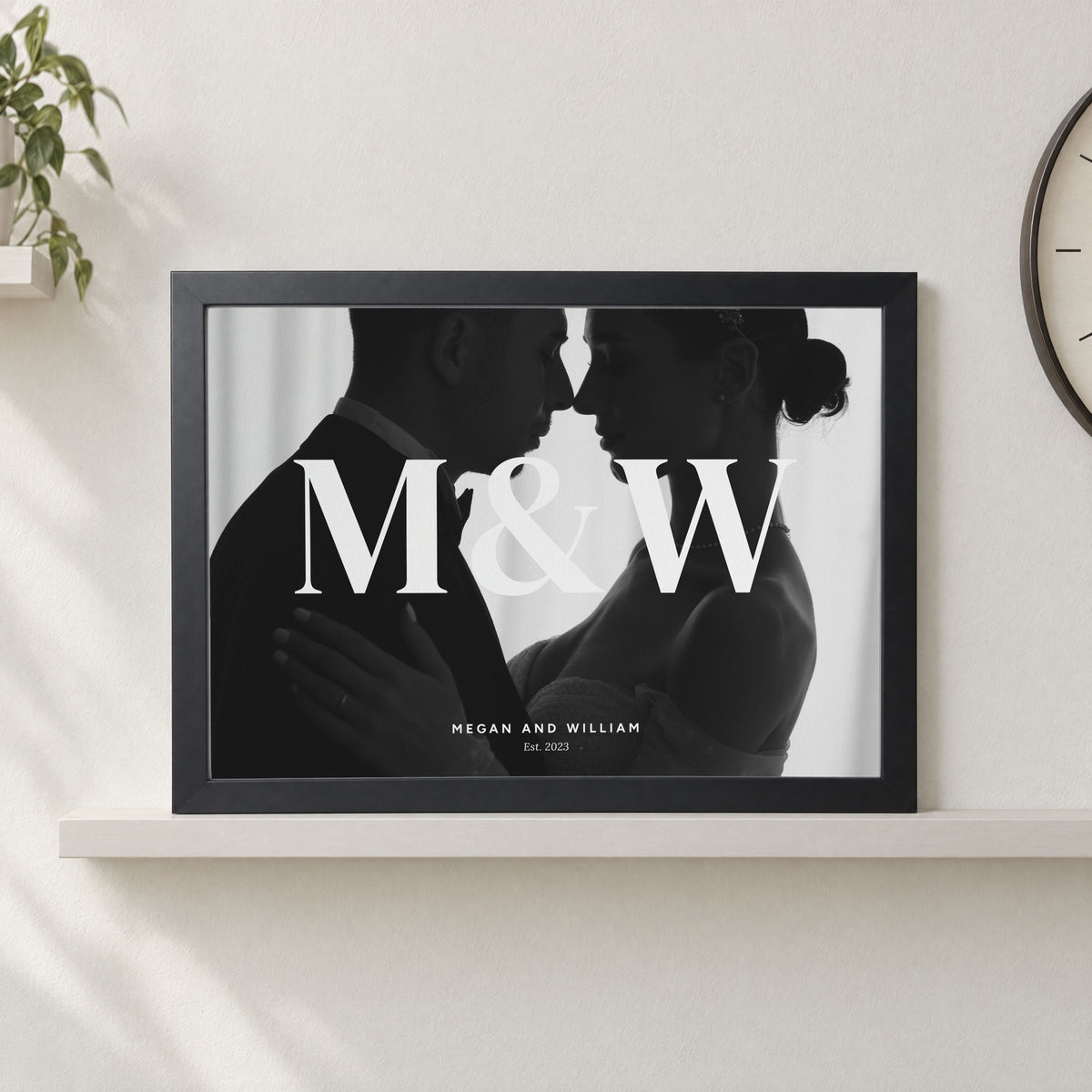 Personalised Black and White Photo Print, Custom Couple Initials Wall Art, Wedding Gift for Couple, Anniversary Gift, Black Frame