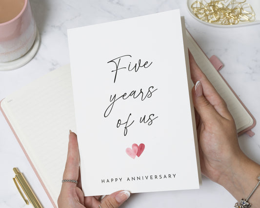 5th Anniversary Card, Five Years of Us Card, Anniversary Card for Husband, Anniversary Card for Wife, Romantic Partner Card