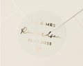Wedding Envelope Seal, Personalised Wedding Sticker, Mr and Mrs Sticker, Custom Name Wedding Label, Gold Foil Wedding Seal