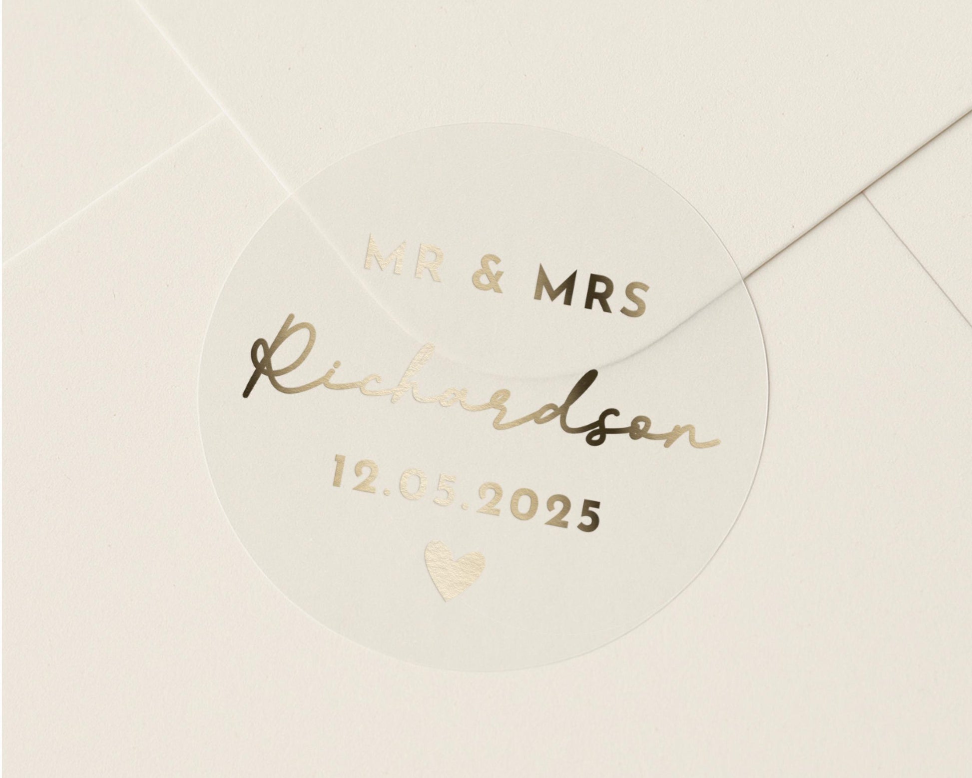 Wedding Envelope Seal, Personalised Wedding Sticker, Mr and Mrs Sticker, Custom Name Wedding Label, Gold Foil Wedding Seal