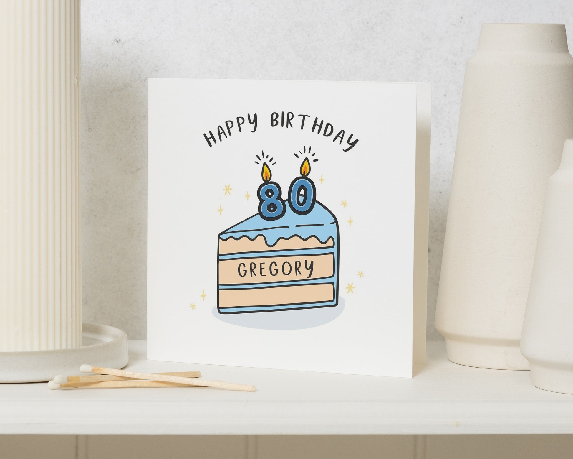 80th Birthday Card Personalised, Custom Name and Age, Card for Mum, Dad, Grandma, Grandad, Friend, Cute Cake Birthday Card