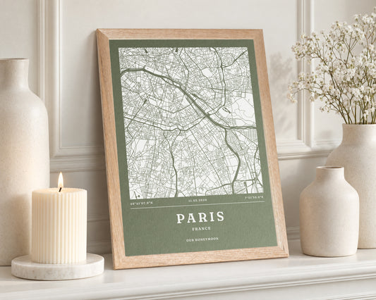 Personalised Map Print, Custom Location Map, Green Wall Art, Wedding Gift for Couple, Anniversary Gift, New Home Gift, Portrait Print