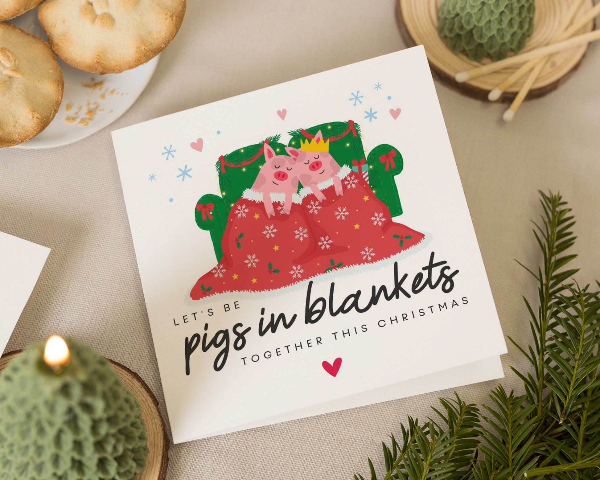 Christmas Card for Couple, Funny Christmas Card, Pigs in Blankets Card, Cute Christmas Card for Him or Her, Partner Christmas Card