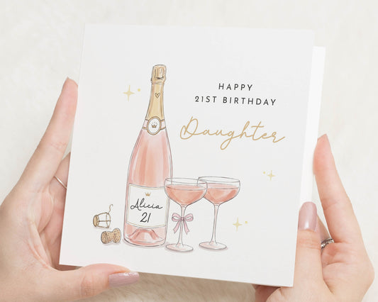 21st Birthday Card for Daughter, Personalised Daughter Birthday Card, 21 Birthday Card for Her, Champagne Birthday Cards for Her