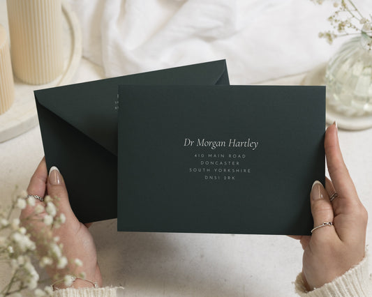 Forest Green Envelopes with White Ink Address Printing, C6, 5x7 or C5 Wedding Invitation Envelopes (Fir)