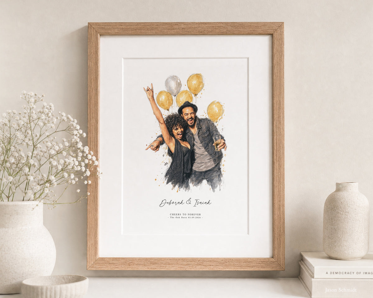 Personalised Couple Portrait Print from Your Photo, Custom Illustrated Wall Art, Wedding or Anniversary Gift, Portrait Print With Mount