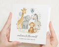 Personalised New Baby Card, Safari Animal Card, Welcome To The World Card, Baby Girl Card, Baby Boy Card