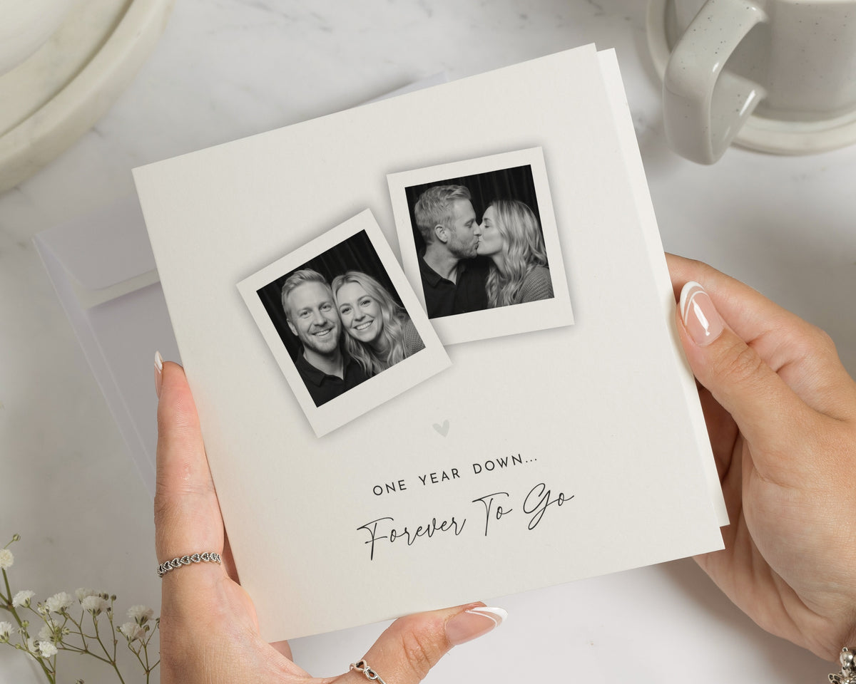 Anniversary Card, 1st Anniversary Card, Personalised Photo Anniversary Card, One Year Down Forever to Go Card for Husband Wife