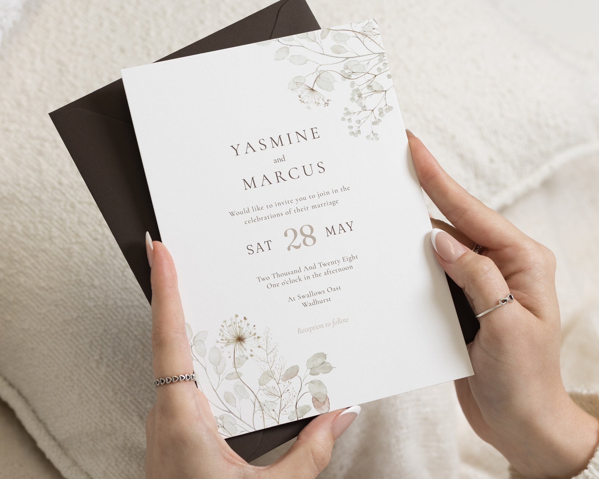 Botanical Wedding Invitations, Sage Green Floral Wedding Invite, Elegant Minimal Greenery Stationery, Personalised Invitation Suite