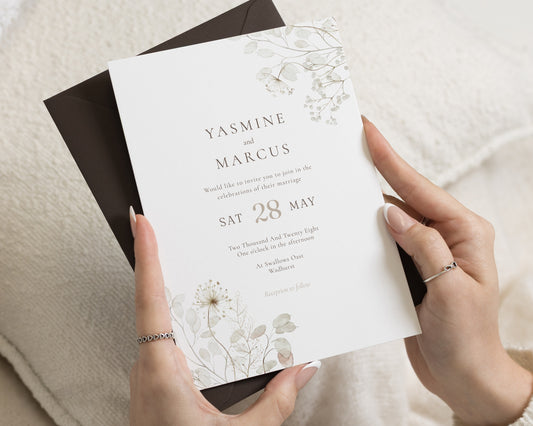Botanical Wedding Invitations, Sage Green Floral Wedding Invite, Elegant Minimal Greenery Stationery, Personalised Invitation Suite