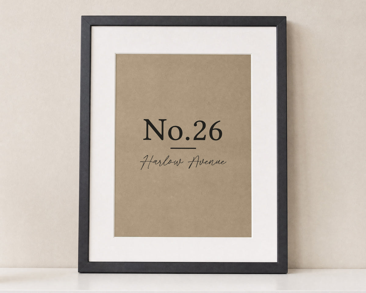 Personalised House Number Print, Custom Address Wall Art, Beige New Home Gift, Minimalist Hallway Print, Black Framed Print