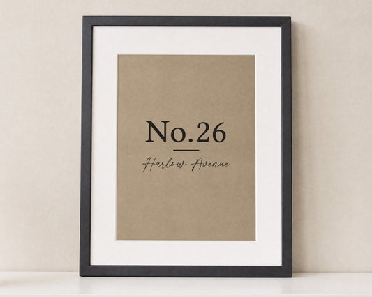 Personalised House Number Print, Custom Address Wall Art, Beige New Home Gift, Minimalist Hallway Print, Black Framed Print