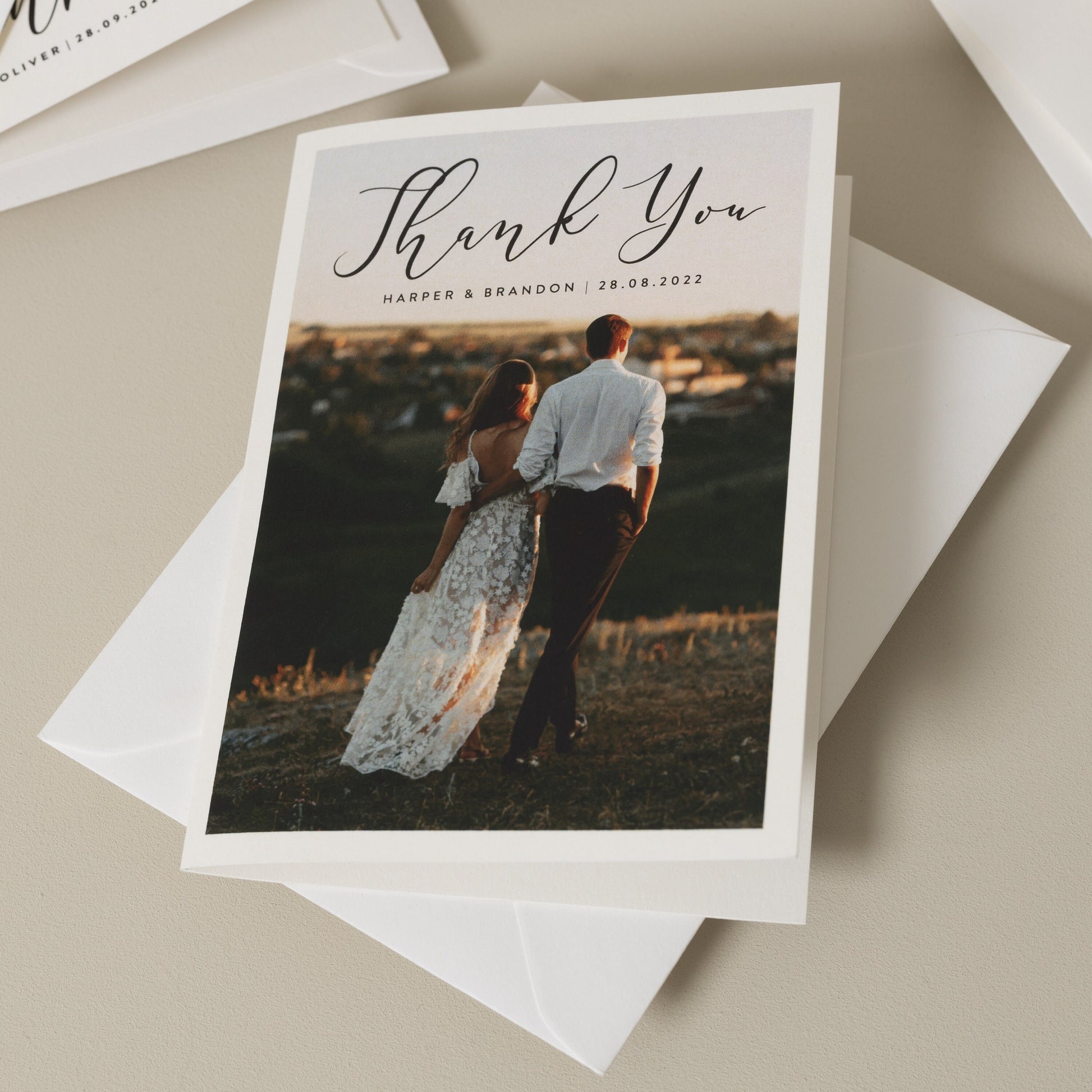 Dreamy Photo Wedding Thank You Cards, Simple Thank You Card, Wedding Thank You Cards With Photo, Thank You With Envelopes &#39;Harper&#39;