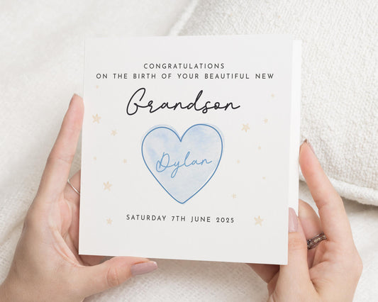 New Baby Card for Grandson, Personalised Grandson Card, Birth of Grandson Card, Baby Boy Card, Custom New Baby Card, Grandparent Card