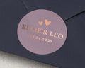 Personalised Wedding Sticker, Custom Foil Envelope Seal, Wedding Name Sticker, Rose Gold Wedding Label, Date Sticker, Wedding Decoration