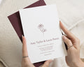 Burgundy Floral Wedding Invitations, Elegant Botanical Wedding Invite, Minimal Peony Invitation Suite, Personalised Wedding Stationery