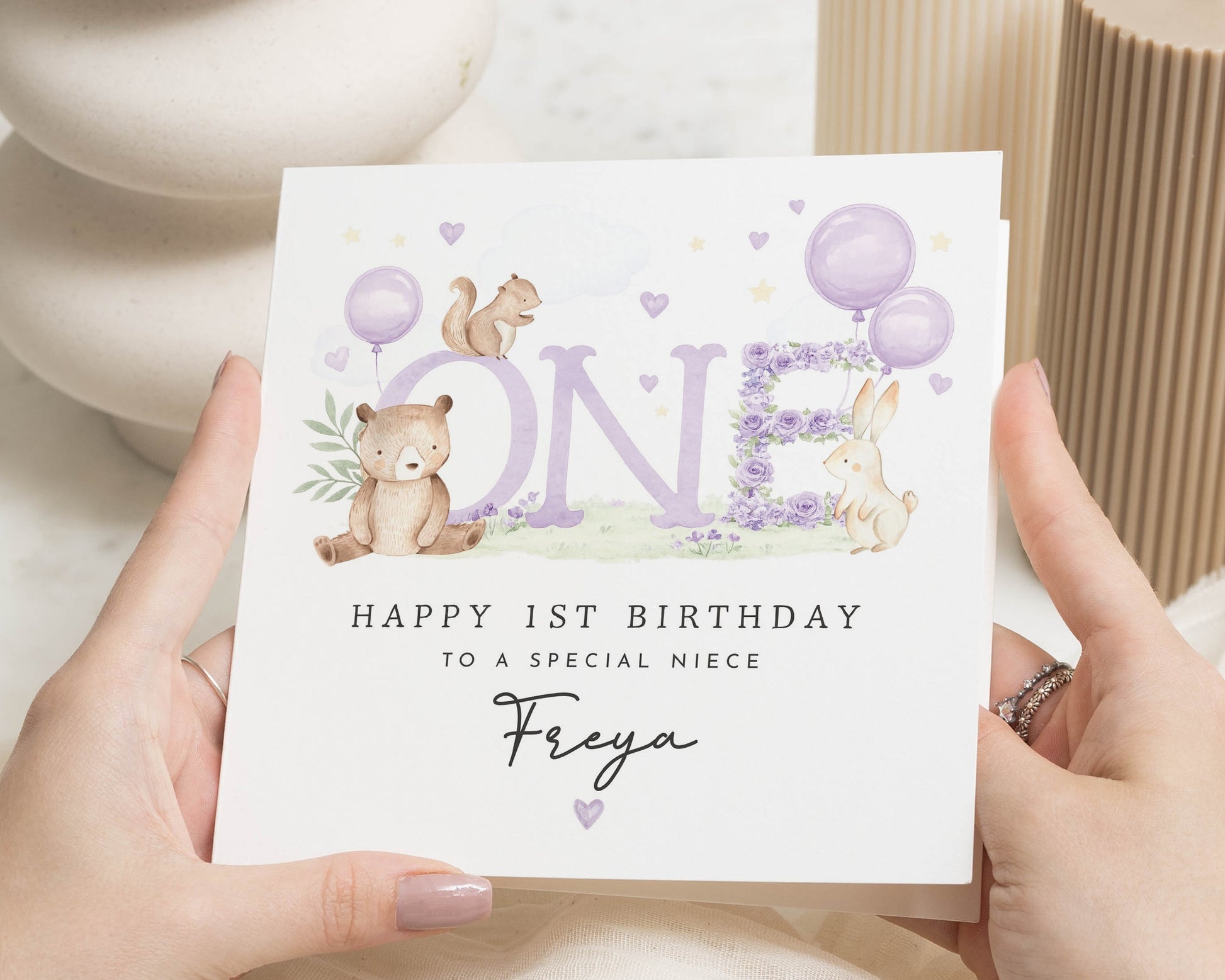 1st Birthday Card for Niece, Personalised First Birthday Card, Cute Animal Birthday Card, Birthday Card for Girl, Special Niece Card