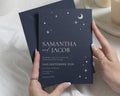 Celestial Wedding Invitations, Navy Blue Wedding Invites, Moon and Stars Wedding Stationery, Personalised Wedding Invitation Suite