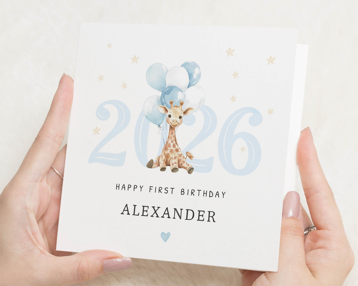 1st Birthday Card for Boy, First Birthday Card, Personalised Birthday Card for Son, Giraffe Birthday Card, Baby Boy Birthday Card