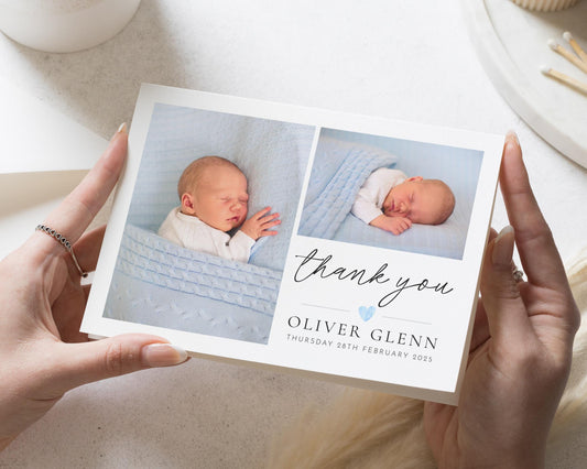 Baby Boy Photo Thank You Cards, Cute New Baby Cards Thank You, Personalised Thank You Cards New Baby Girl, Baby boy Postcard Thankyou Card
