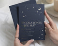 Gold Foil Wedding Invitations, Navy Blue Celestial Wedding Invite, Moon and Stars Invitation, Elegant Personalised Wedding Stationery