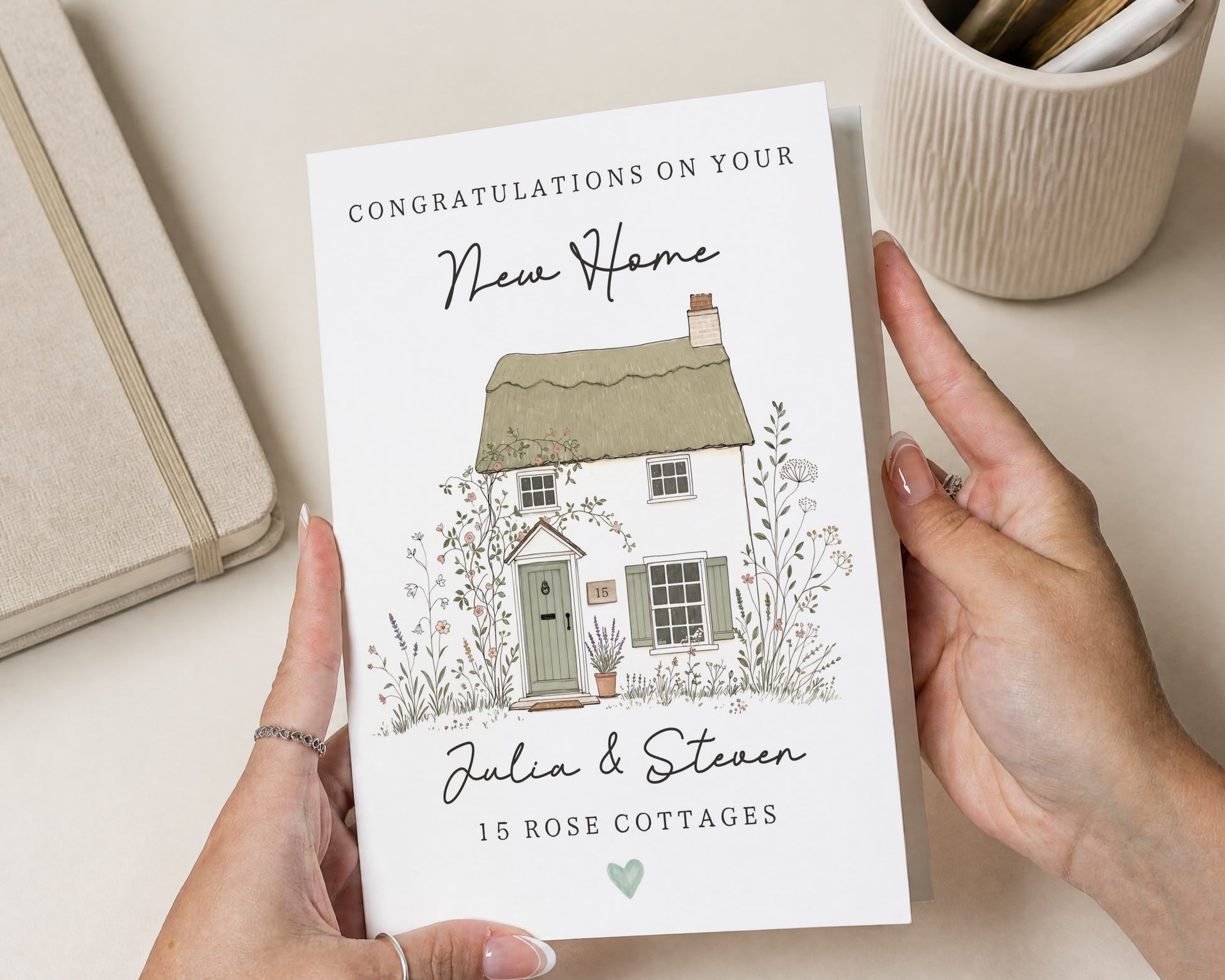 Personalised New Home Card, New House Card, Housewarming Card, Congratulations Card, Floral Cottage Card, Custom New Home Gift, Moving Card
