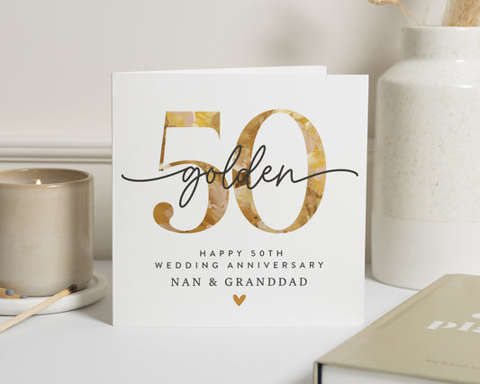 Golden Wedding Anniversary Card, 50th Anniversary Card for Nan and Granddad, Personalised Anniversary Card