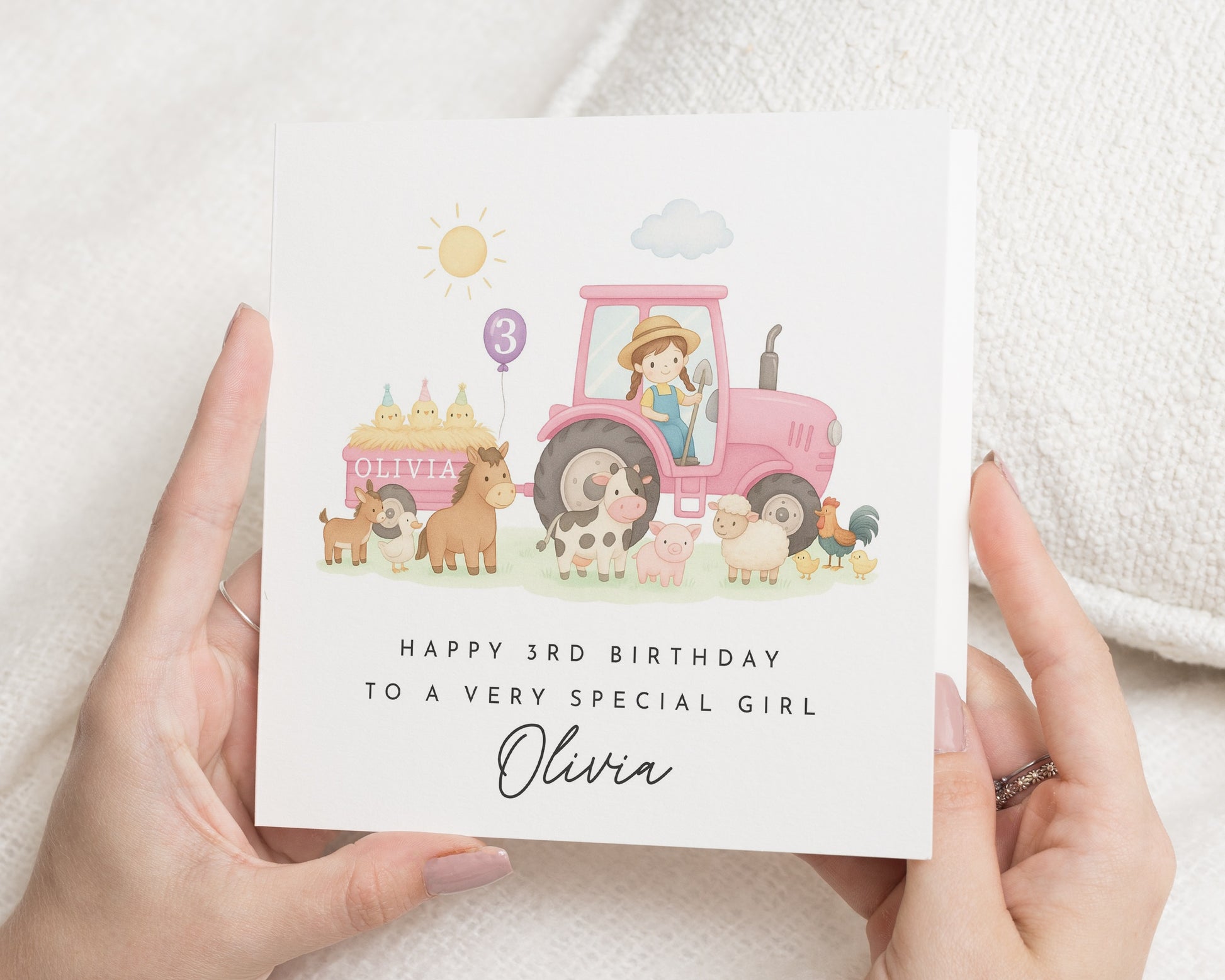 3rd Birthday Card for Girl, Personalised Farm Birthday Card, Birthday Card for Daughter, Animal Birthday Card, Special Girl Birthday Card