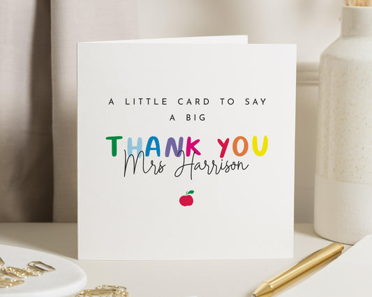 Thank You Teacher Card, Personalised Teacher Thank You Card, Thank You Card for Teacher, End of Term Card, Rainbow Thank You Card